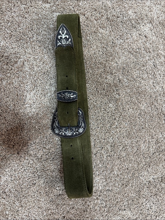 Free People Accessories - Free People Olive Green Suede Western Belt Silver Engraved Buckle S/M